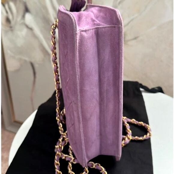 CHANEL Vintage Purple Quilted Suede Chain Link Shoulder Bag CC Logo Tassel Charm - Picture 14 of 16